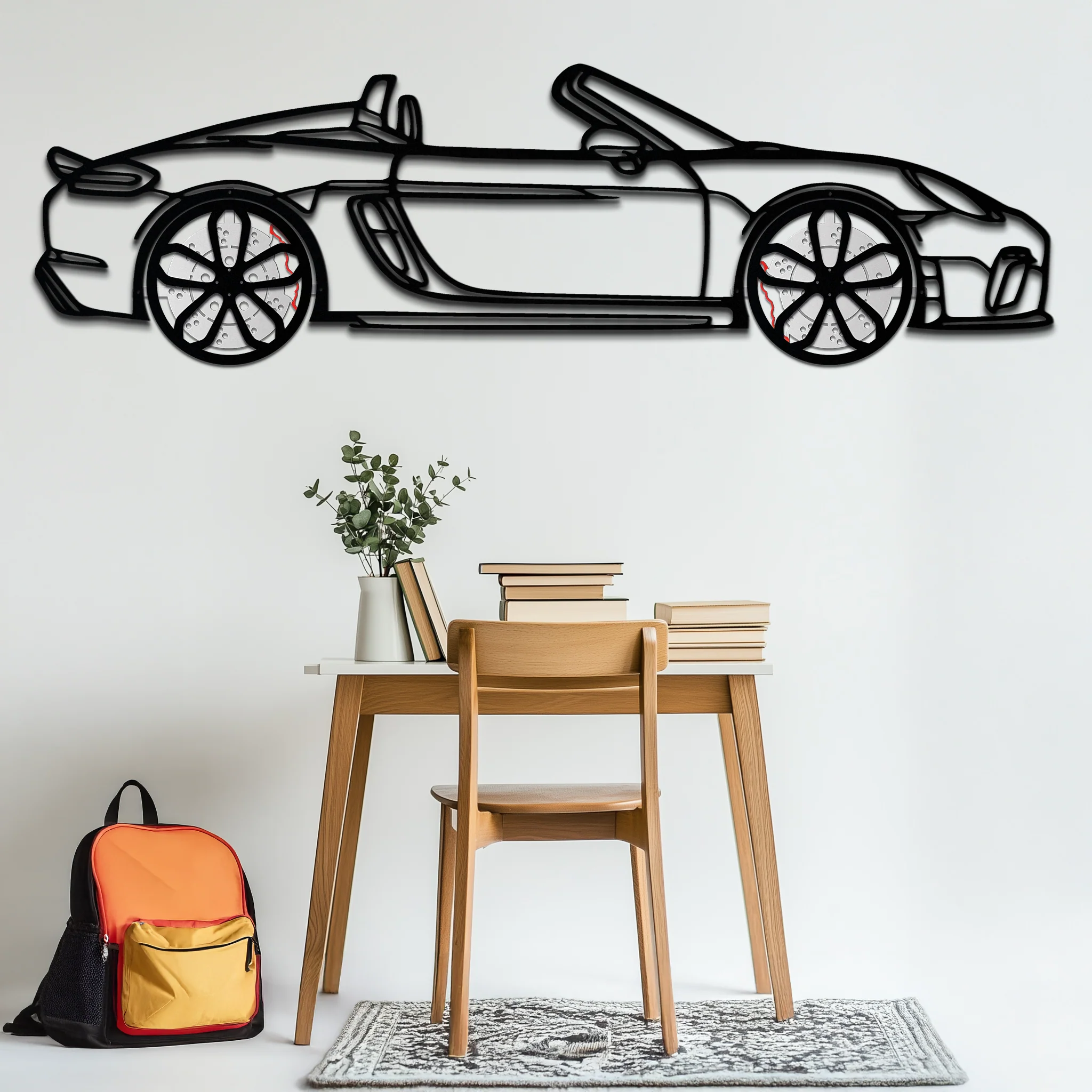 Porsche 718 Spyder Metal Wall Art – Rotating Wheel Car Silhouette Decor for Garage & Gifts,KAFMEKA054 - Image 5