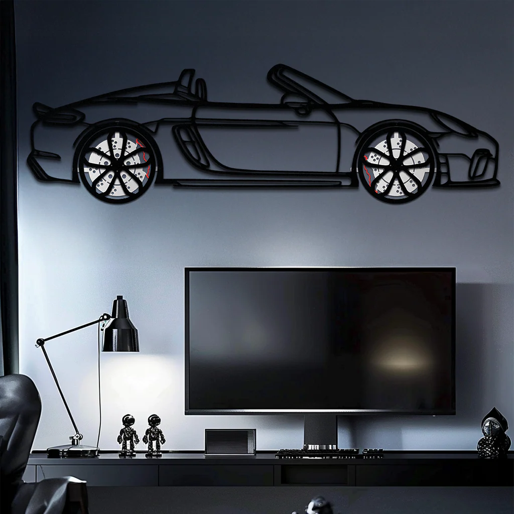 Porsche 718 Spyder Metal Wall Art – Rotating Wheel Car Silhouette Decor for Garage & Gifts,KAFMEKA054 - Image 7
