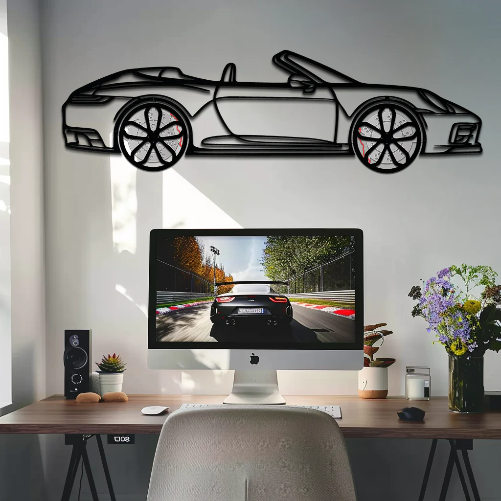 Porsche 911 (992) Convertible Silhouette Metal Wall Art – Rotating Wheel Luxury Car Decor Gift 🌟🏎️,KAFMEKA057 - Image 2
