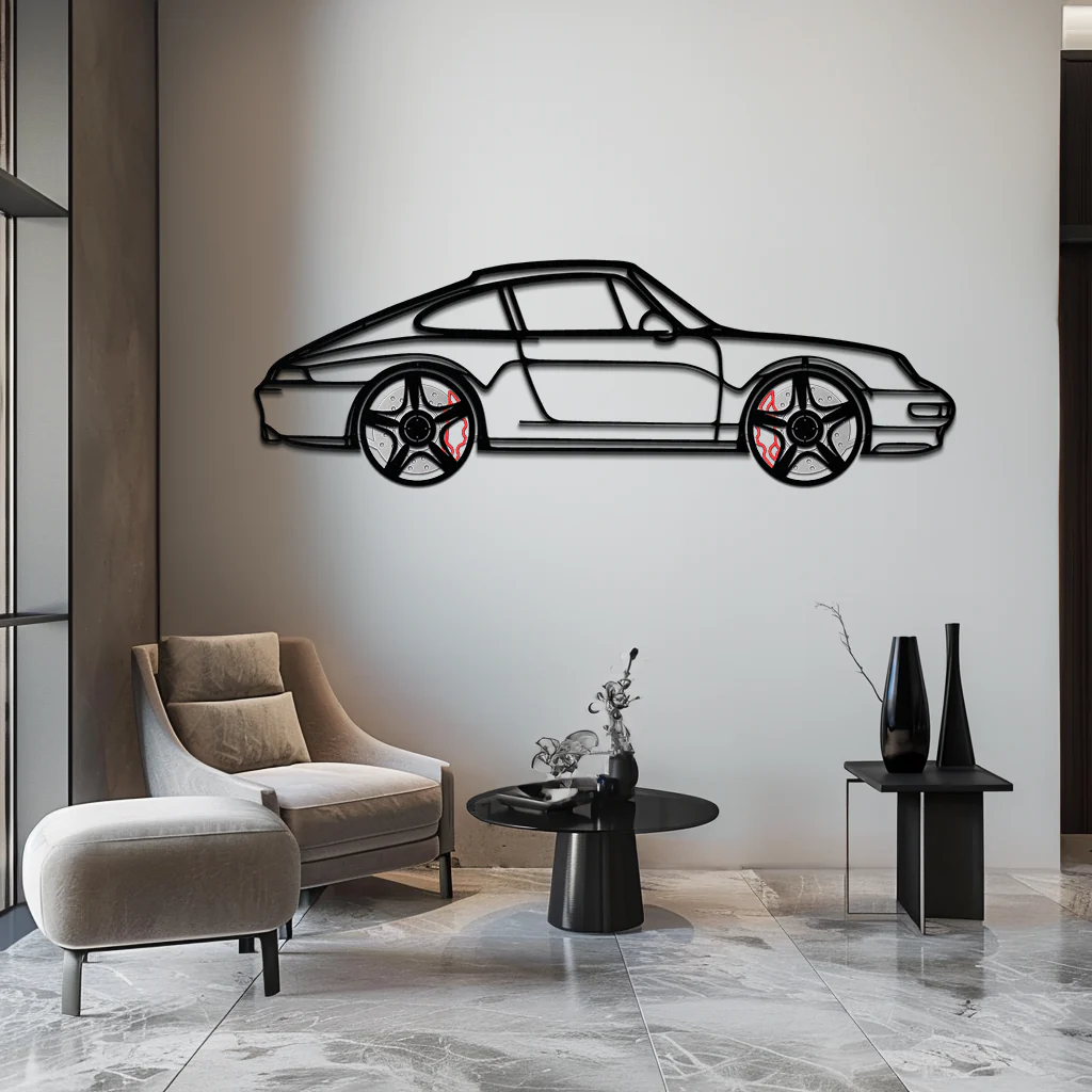 Porsche 911 (993) Silhouette Metal Wall Art – Classic Sports Car Décor with Rotating Wheels 🏁🔥,KAFMEKA058 - Image 2