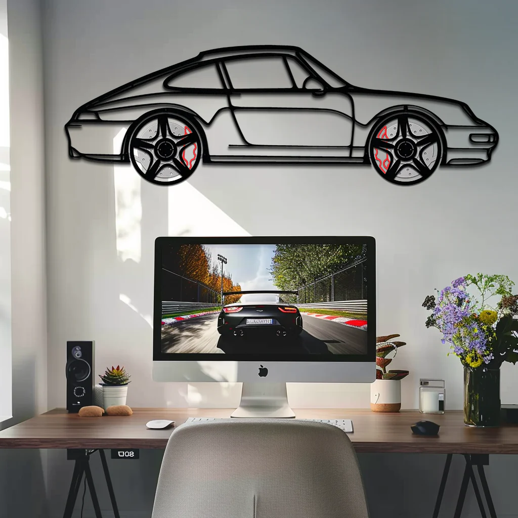 Porsche 911 (993) Silhouette Metal Wall Art – Classic Sports Car Décor with Rotating Wheels 🏁🔥,KAFMEKA058 - Image 3