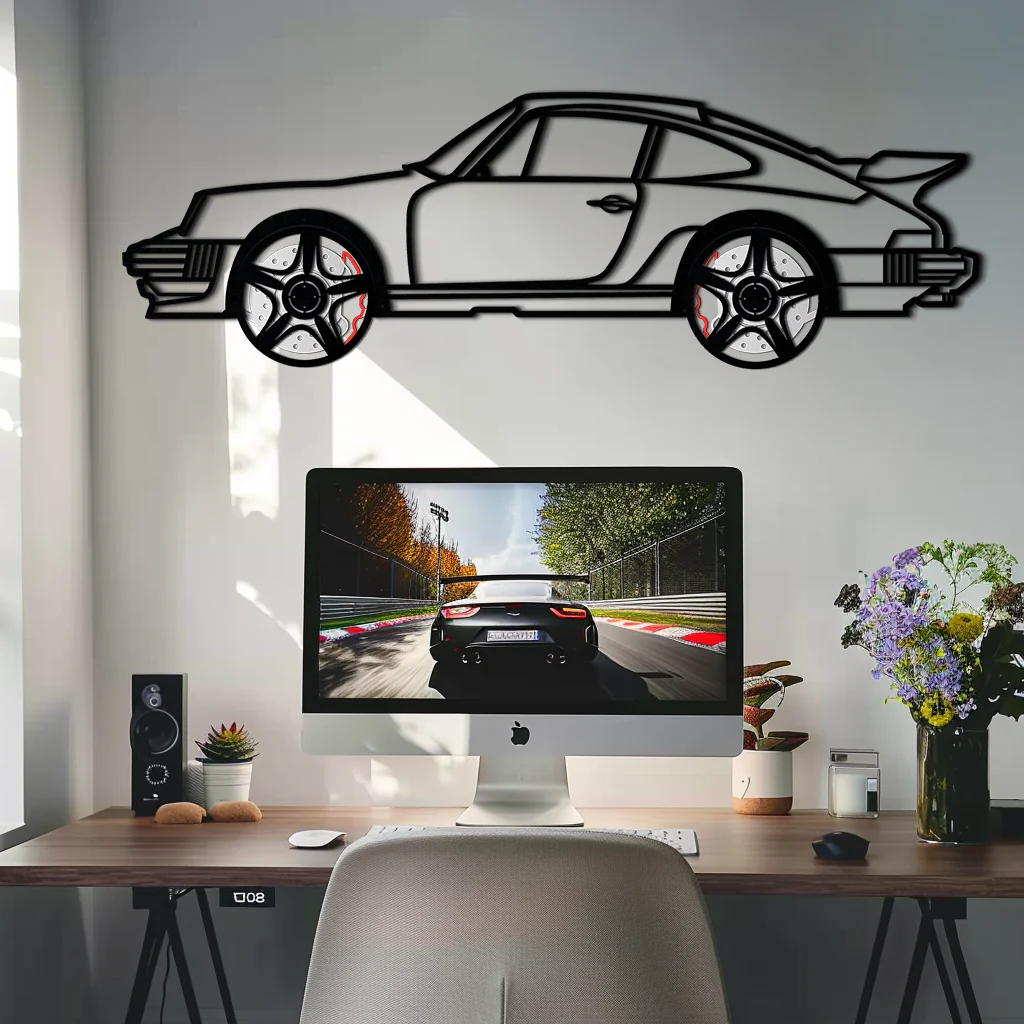 Porsche 911 Classic Metal Wall Art – Rotating Wheel Automotive Silhouette, Premium Gift for Car Lovers- KAFMEKA049 - Image 2
