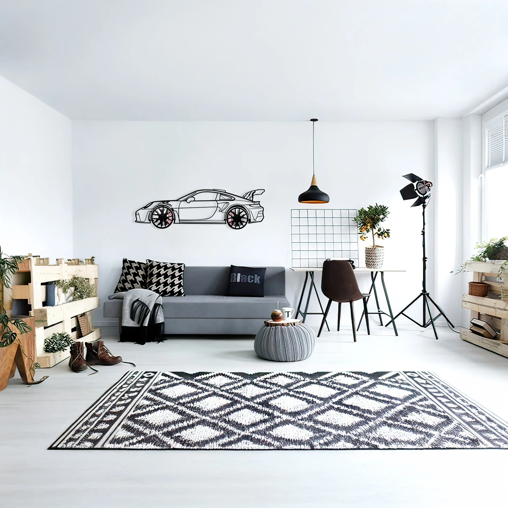 Porsche 911 GT Wall Art – Steel Silhouette with Spinning Wheels-KAFMEKA037 - Image 10
