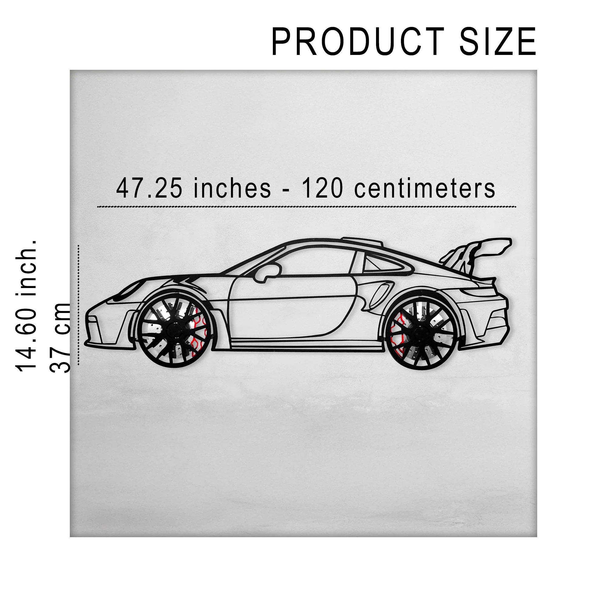 Porsche 911 GT Wall Art – Steel Silhouette with Spinning Wheels-KAFMEKA037 - Image 12