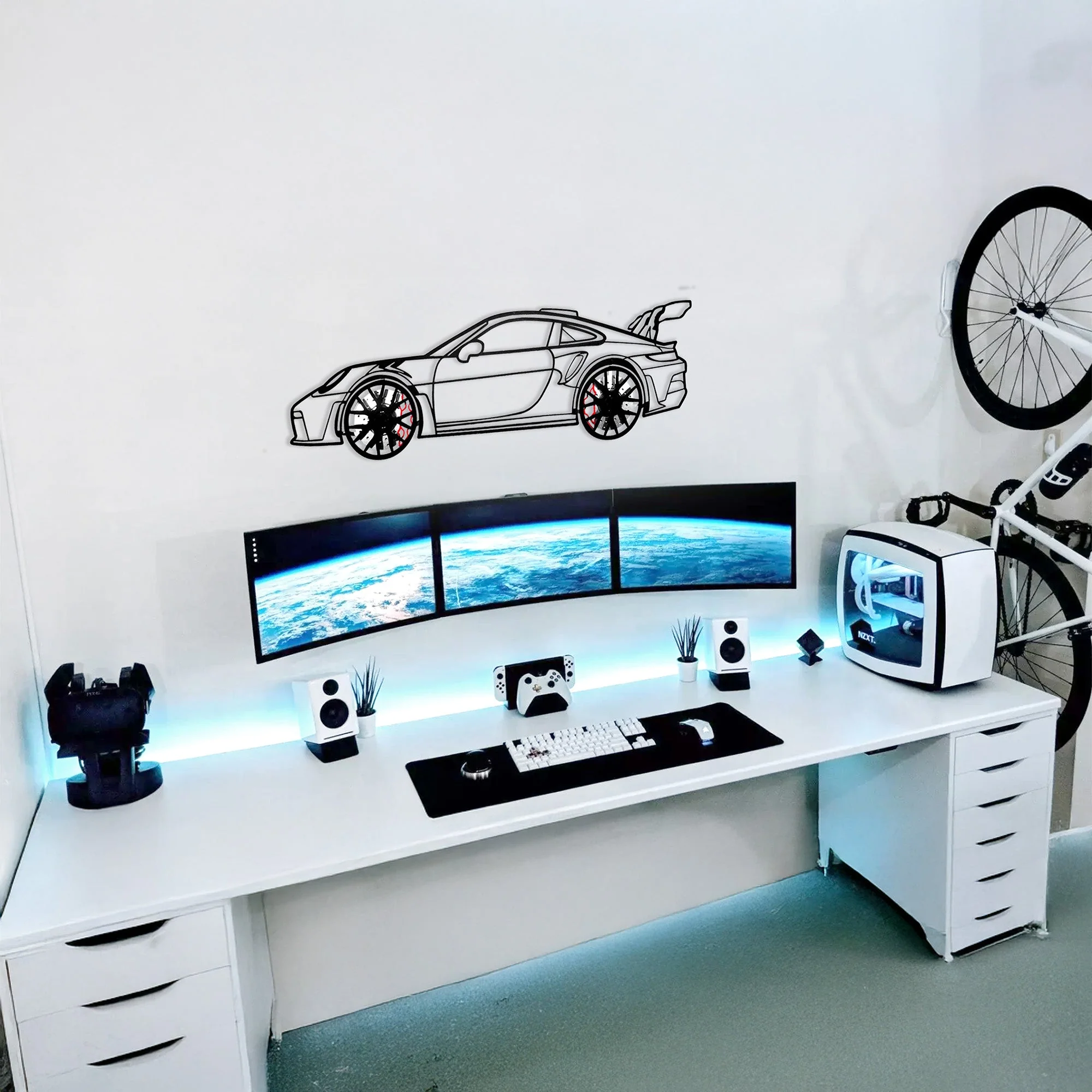 Porsche 911 GT Wall Art – Steel Silhouette with Spinning Wheels-KAFMEKA037 - Image 7