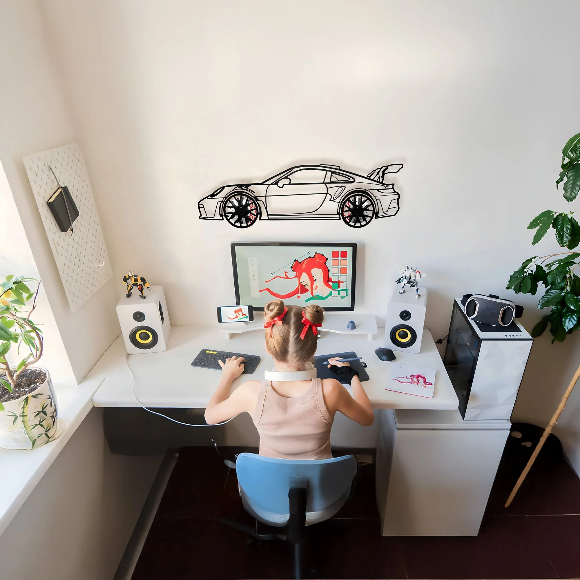 Porsche 911 GT Wall Art – Steel Silhouette with Spinning Wheels-KAFMEKA037 - Image 8
