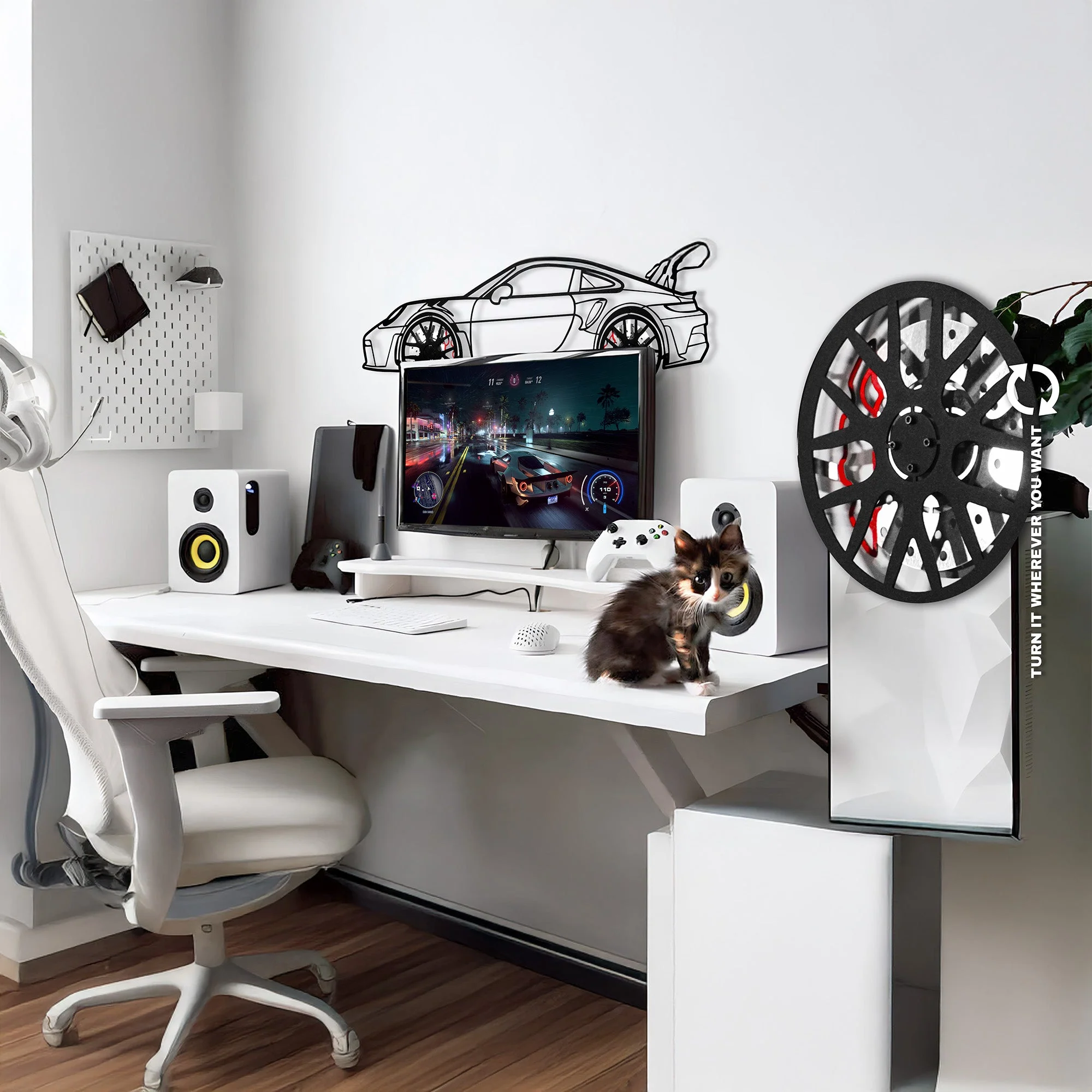Porsche 911 GT Wall Art – Steel Silhouette with Spinning Wheels-KAFMEKA037 - Image 9