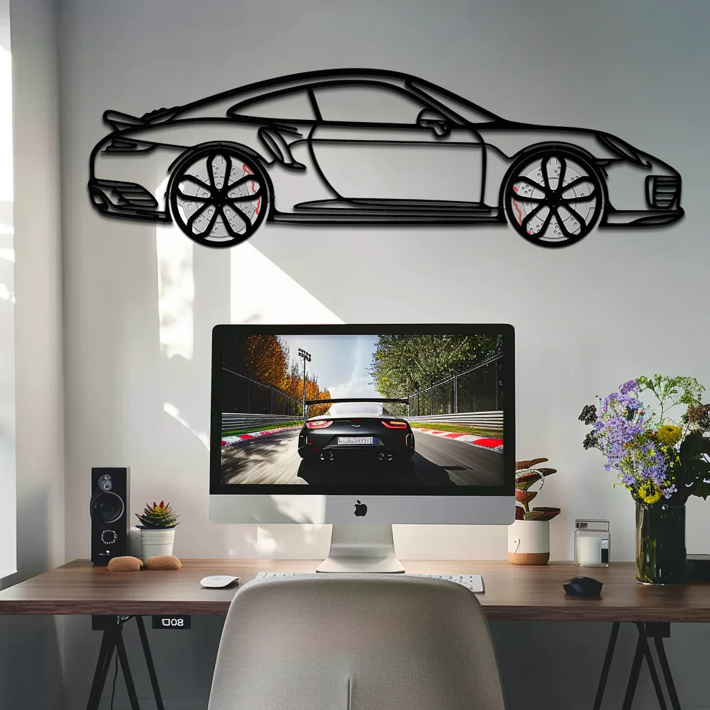 Porsche 911 Turbo S Silhouette Metal Wall Art – Rotating Wheel Automotive Decor Gift 🏎️🔥,KAFMEKA056 - Image 4