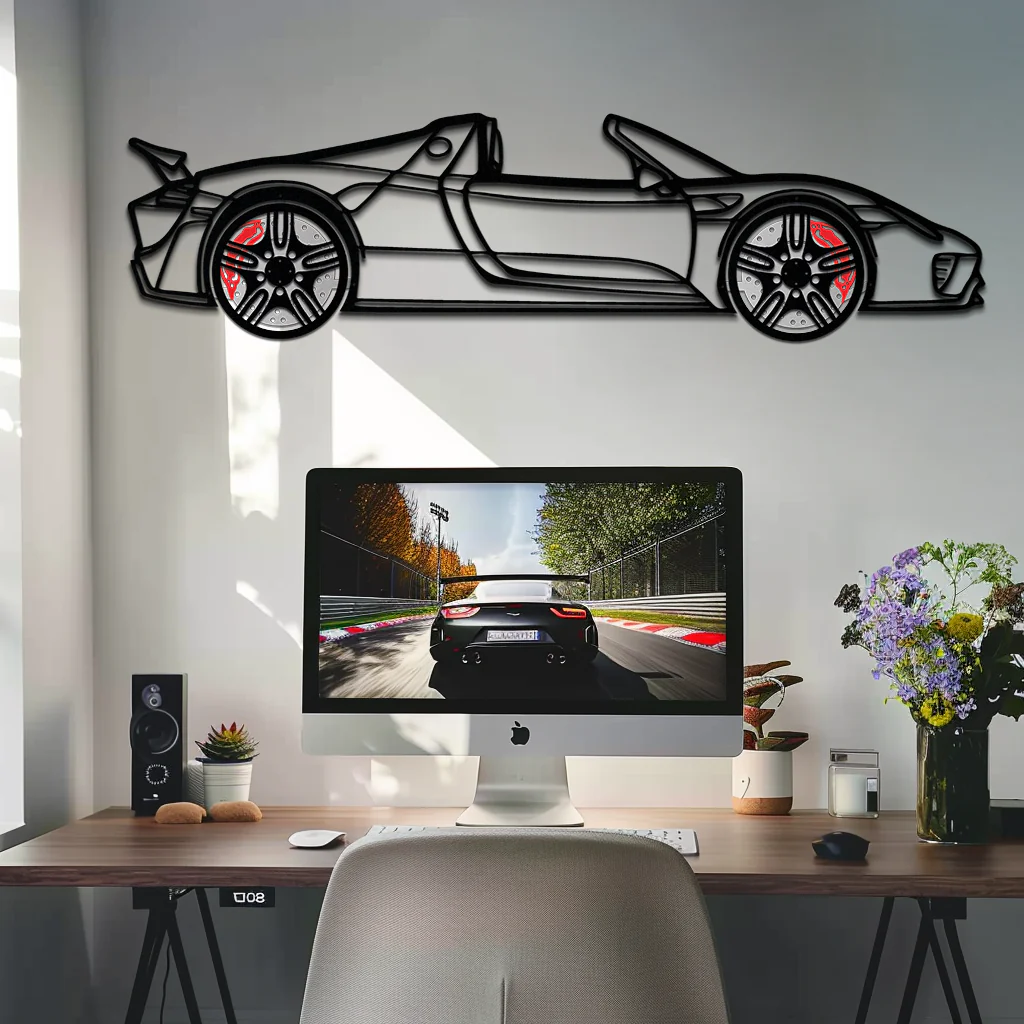 Porsche 918 Spyder Silhouette Metal Wall Art – Hybrid Hypercar Decor with Rotating Wheels ⚡🏁,KAFMEKA061 - Image 2