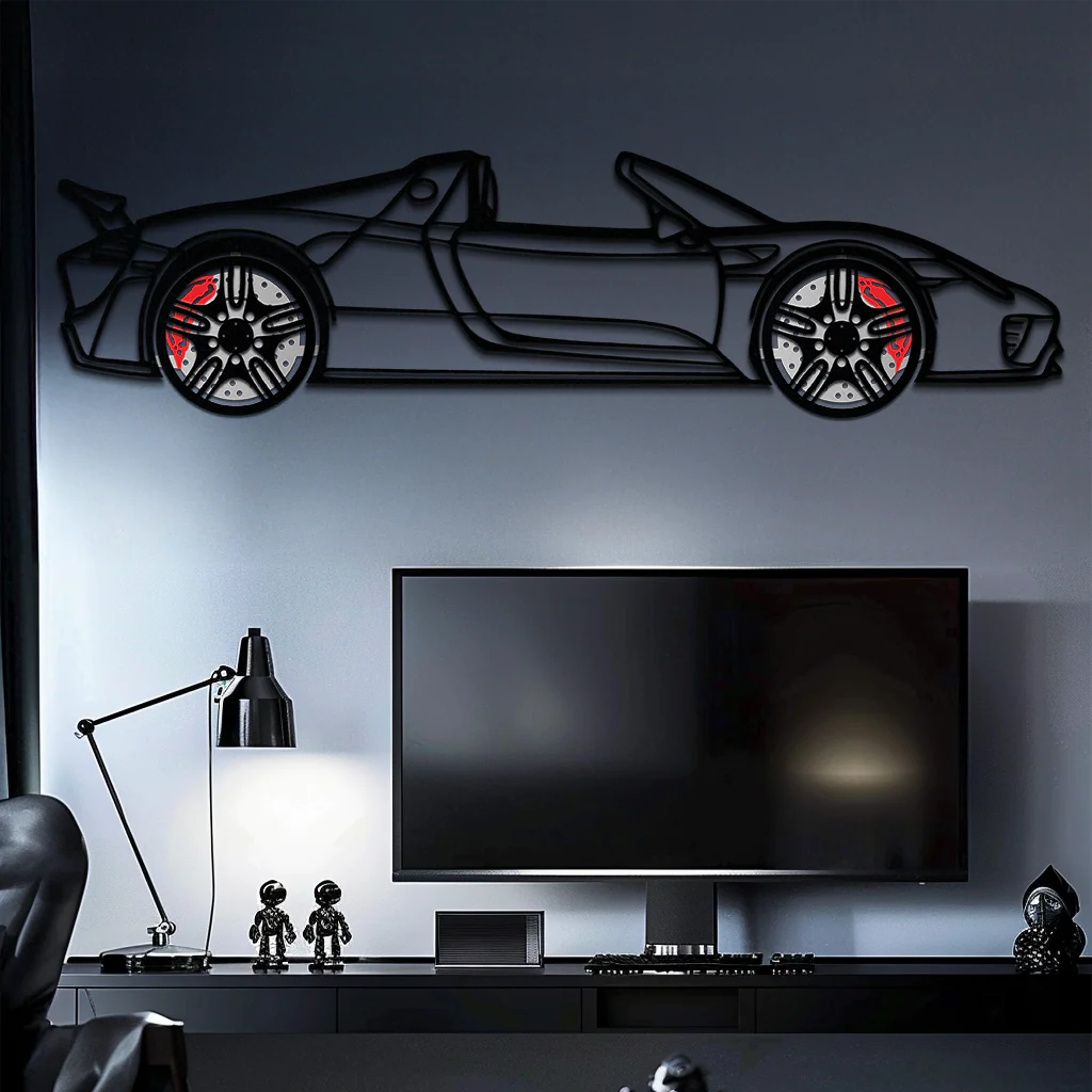 Porsche 918 Spyder Silhouette Metal Wall Art – Hybrid Hypercar Decor with Rotating Wheels ⚡🏁,KAFMEKA061 - Image 4