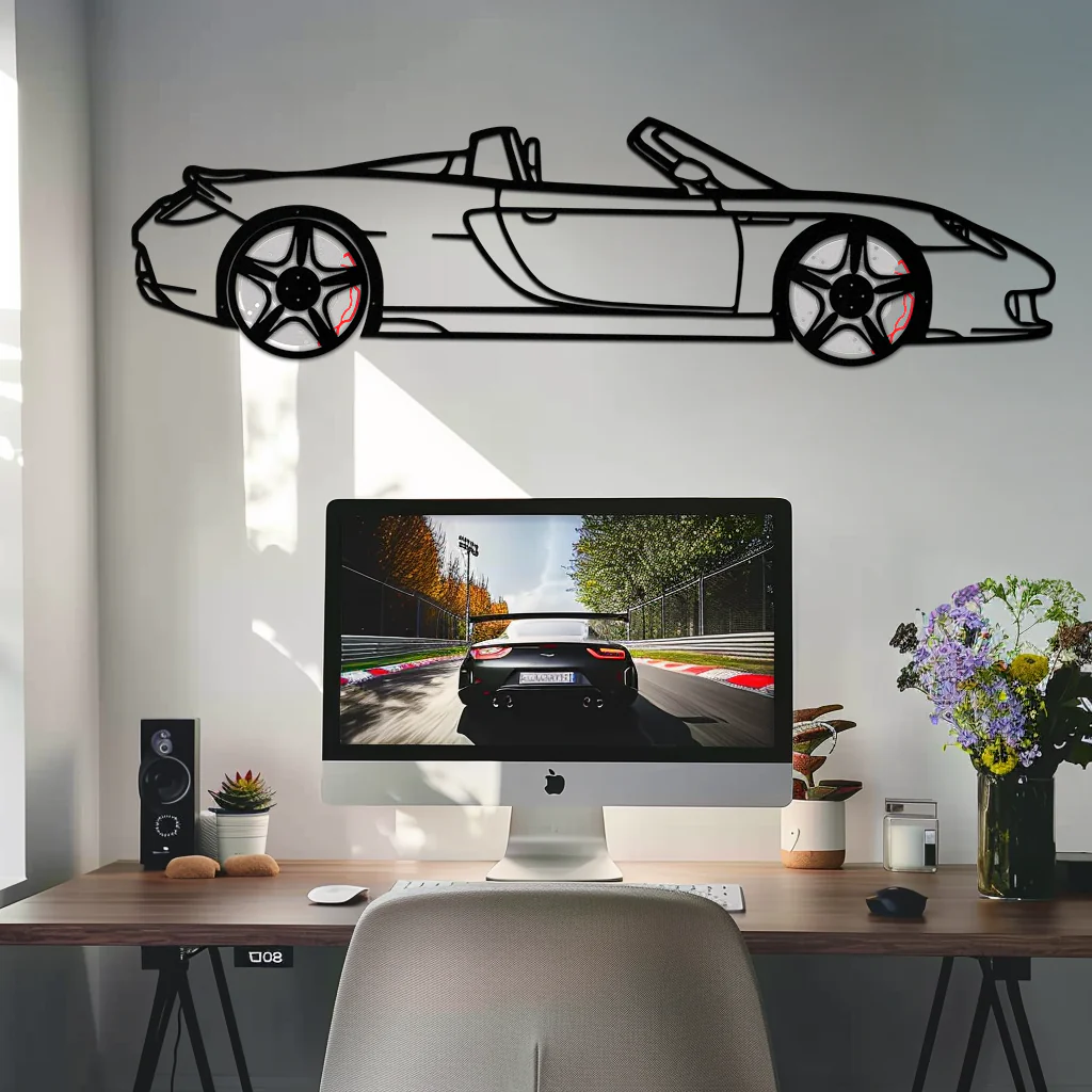 Porsche Carrera GT Silhouette Metal Wall Art – Supercar Icon Decor with Rotating Wheels-KAFMEKA063 - Image 6