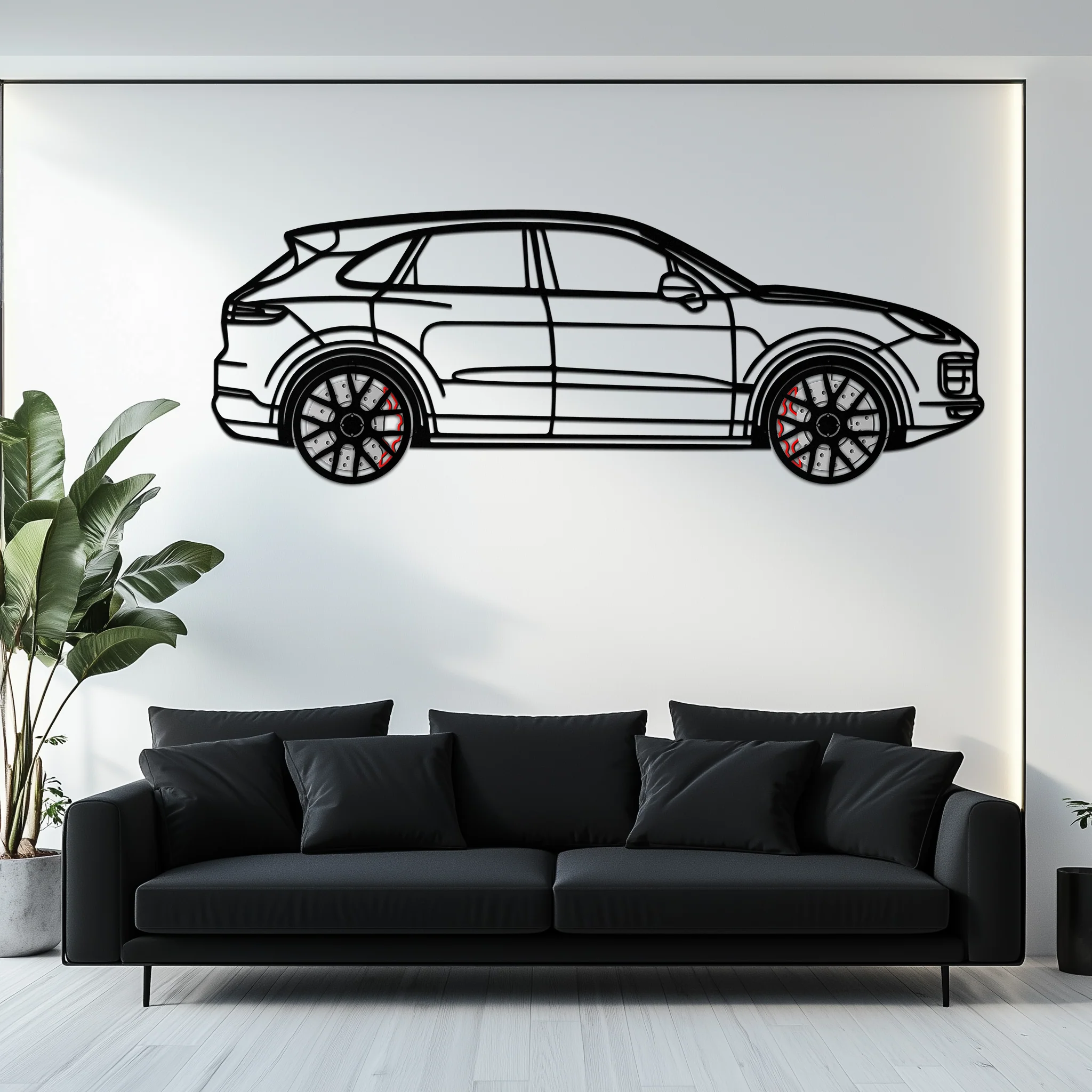 Porsche Cayenne Turbo Metal Wall Art – Luxury SUV Silhouette Decor with Rotating Wheels-KAFMEKA064 - Image 2