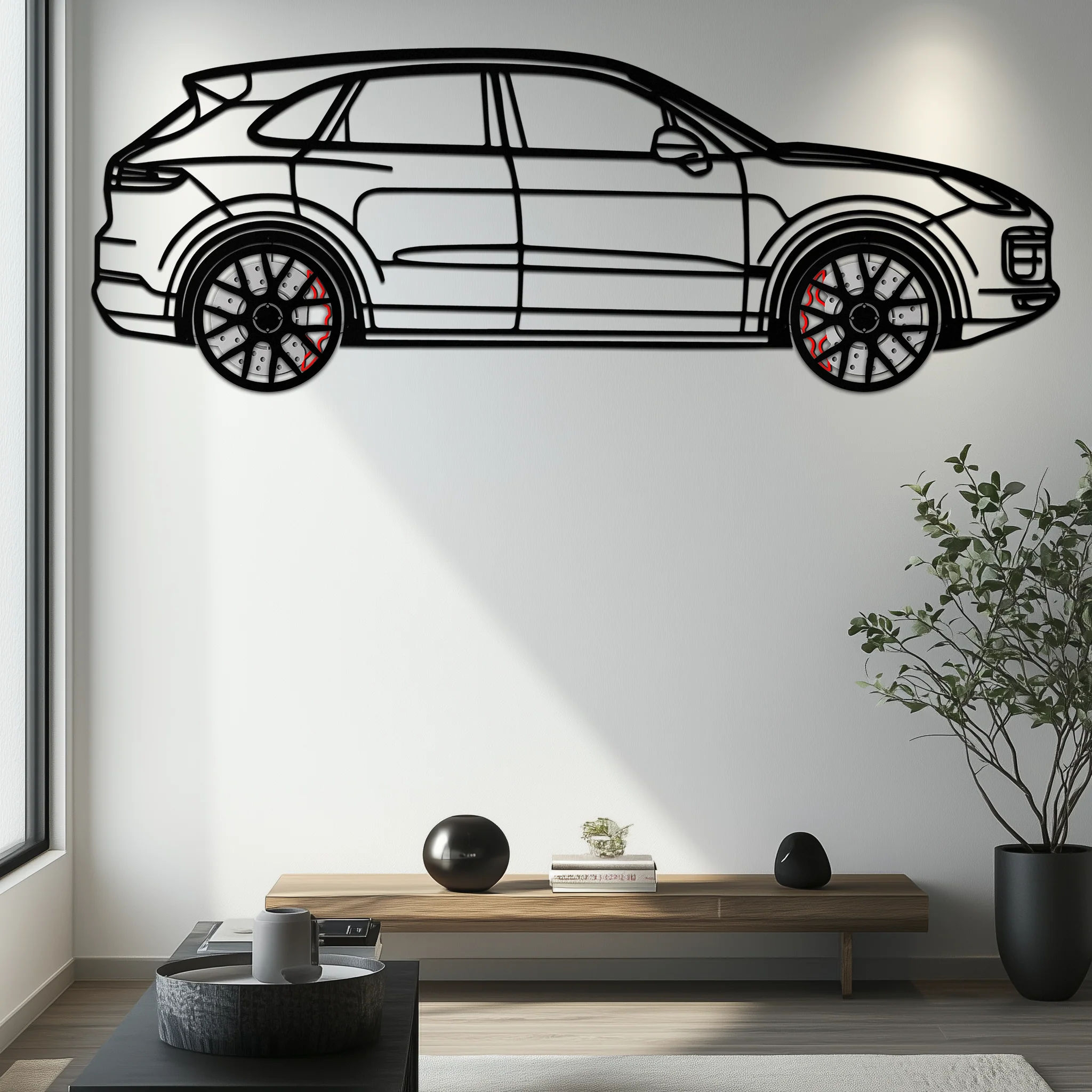 Porsche Cayenne Turbo Metal Wall Art – Luxury SUV Silhouette Decor with Rotating Wheels-KAFMEKA064 - Image 3