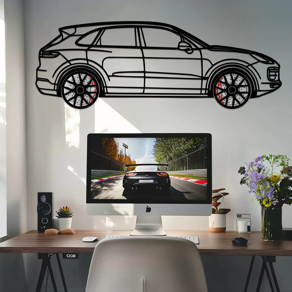 Porsche Cayenne Turbo Metal Wall Art – Luxury SUV Silhouette Decor with Rotating Wheels-KAFMEKA064 - Image 4