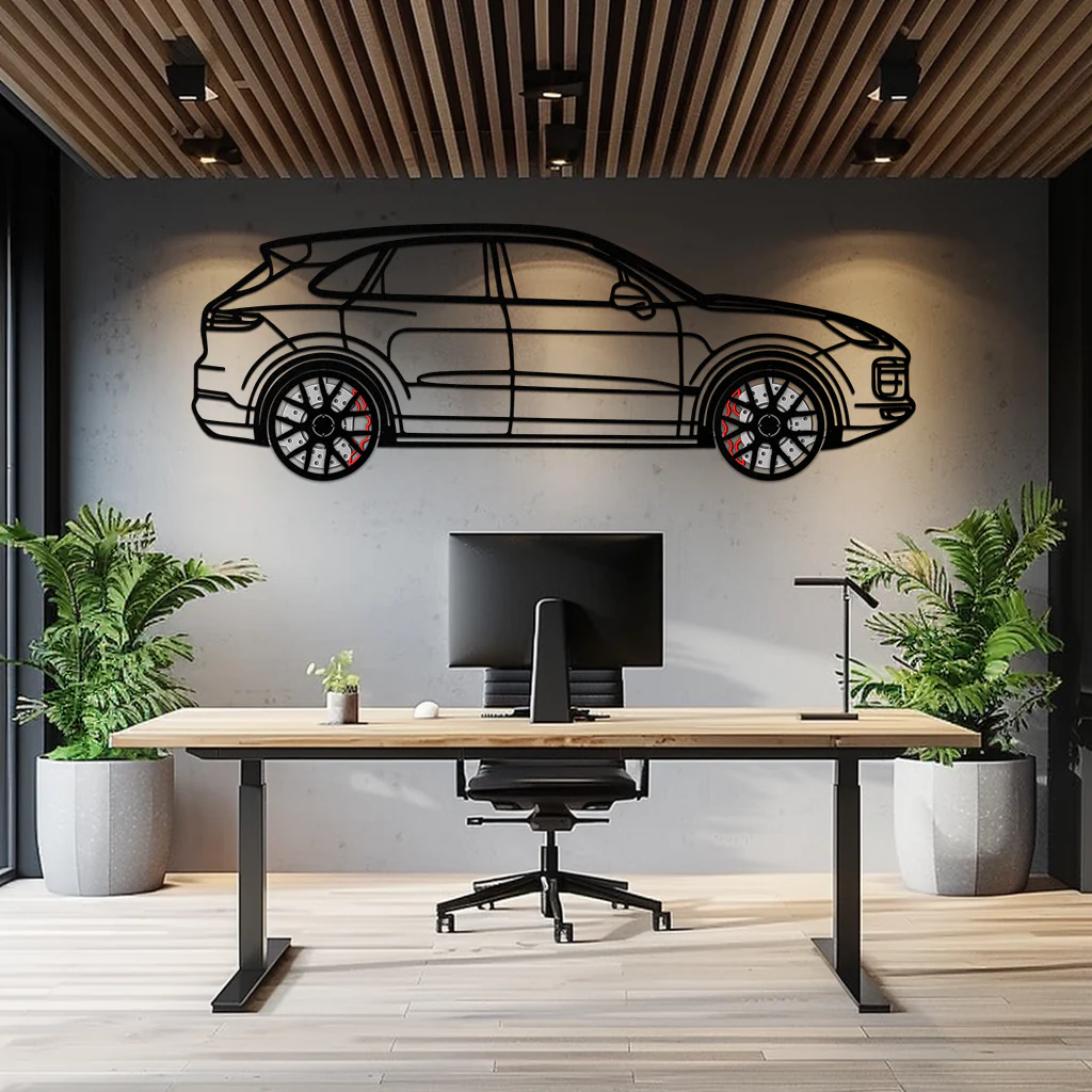 Porsche Cayenne Turbo Metal Wall Art – Luxury SUV Silhouette Decor with Rotating Wheels-KAFMEKA064 - Image 5