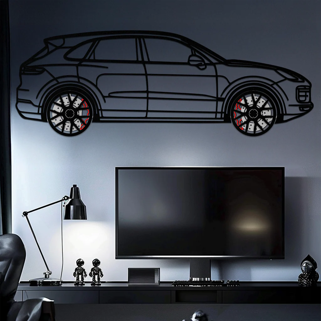 Porsche Cayenne Turbo Metal Wall Art – Luxury SUV Silhouette Decor with Rotating Wheels-KAFMEKA064 - Image 6