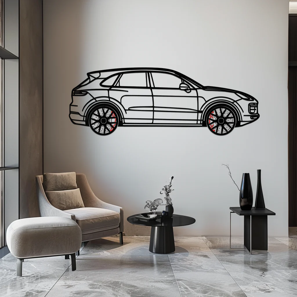 Porsche Cayenne Turbo Metal Wall Art – Luxury SUV Silhouette Decor with Rotating Wheels-KAFMEKA064 - Image 8