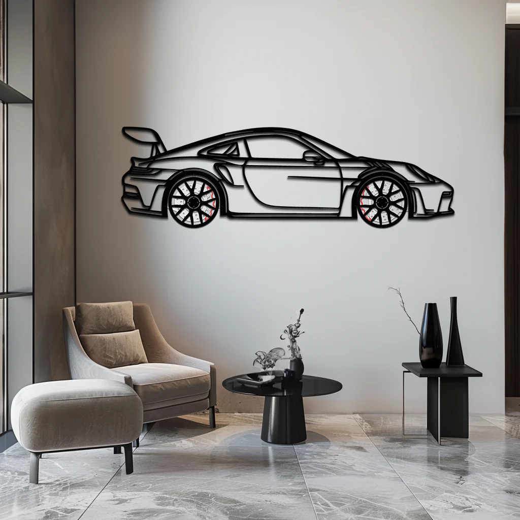 Porsche GT3 RS Style Metal Wall Art – Rotating Wheel Car Silhouette | Premium Gift for Porsche Lovers,KAFMEKA051 - Image 2