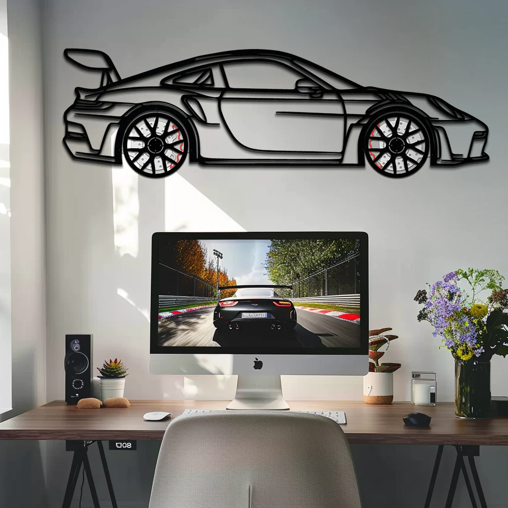 Porsche GT3 RS Style Metal Wall Art – Rotating Wheel Car Silhouette | Premium Gift for Porsche Lovers,KAFMEKA051 - Image 3