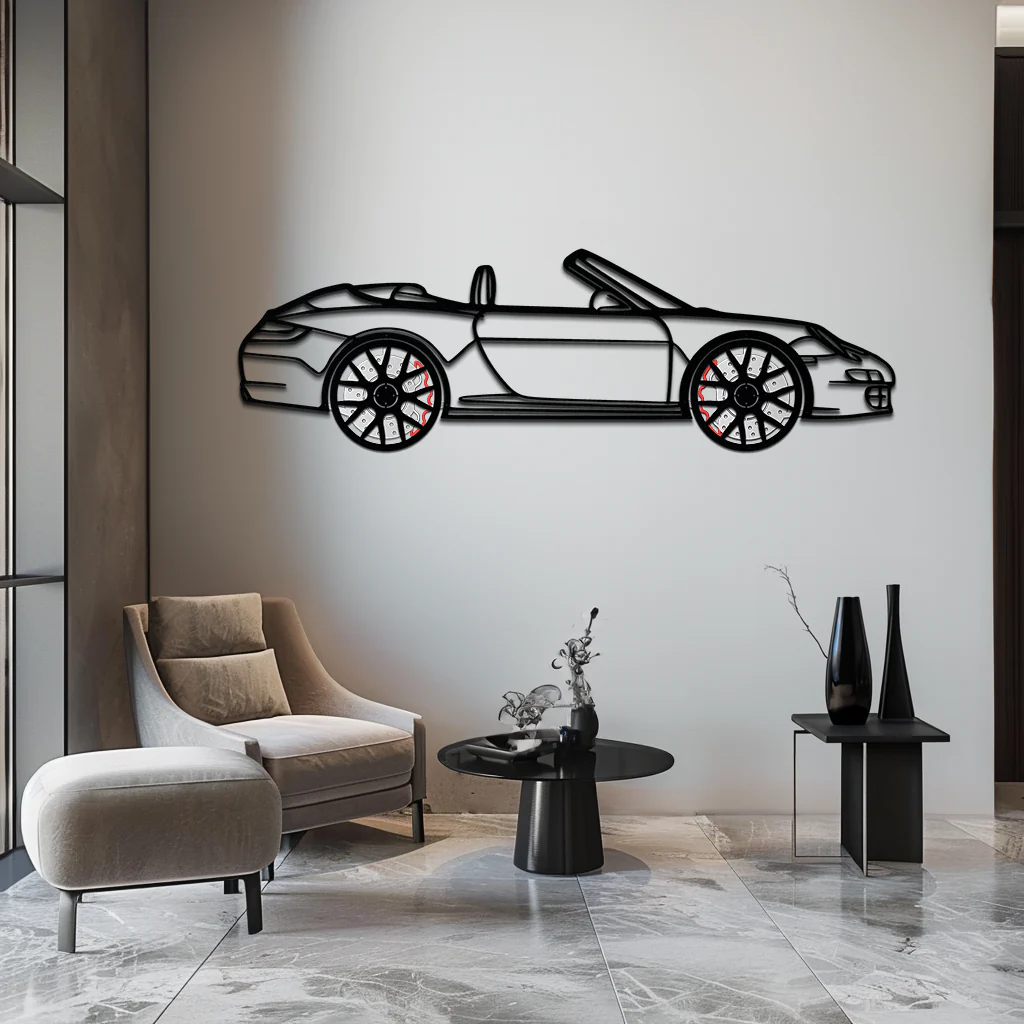 Porsche-Inspired Cabrio Silhouette Metal Wall Art – Rotating Wheel Garage Decor Gift,KAFMEKA055 - Image 3