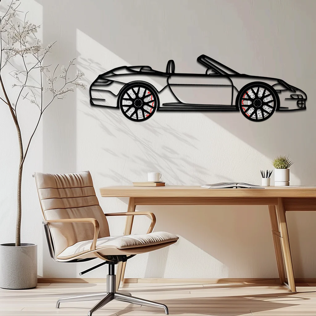 Porsche-Inspired Cabrio Silhouette Metal Wall Art – Rotating Wheel Garage Decor Gift,KAFMEKA055 - Image 4