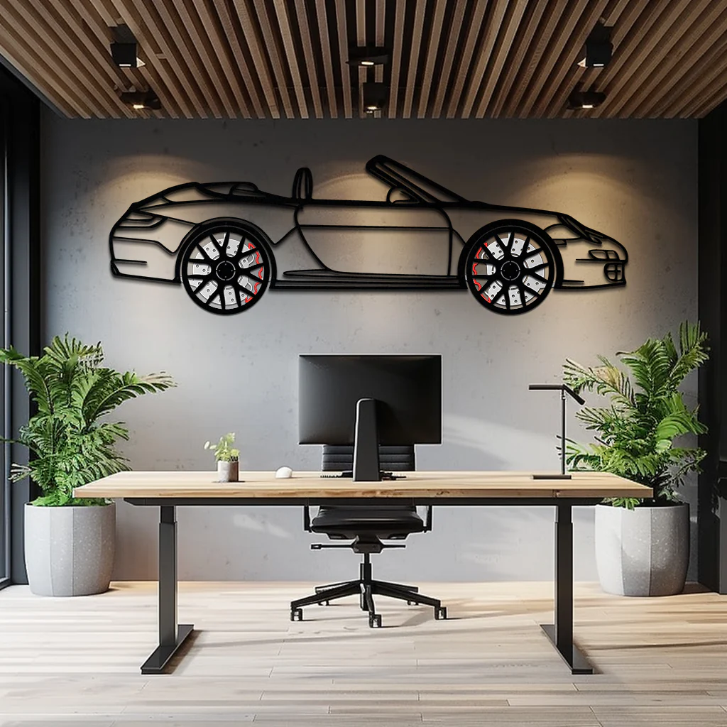 Porsche-Inspired Cabrio Silhouette Metal Wall Art – Rotating Wheel Garage Decor Gift,KAFMEKA055 - Image 5
