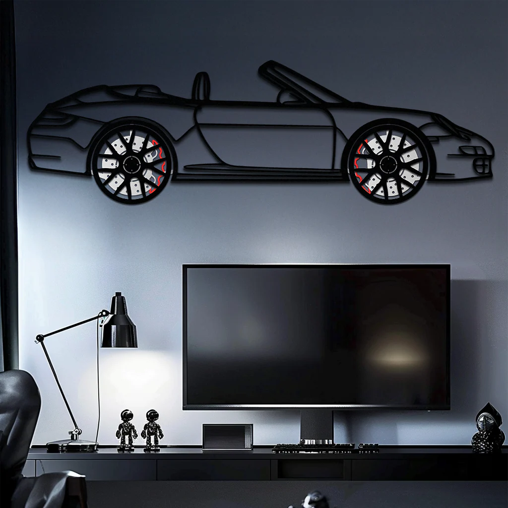Porsche-Inspired Cabrio Silhouette Metal Wall Art – Rotating Wheel Garage Decor Gift,KAFMEKA055 - Image 6