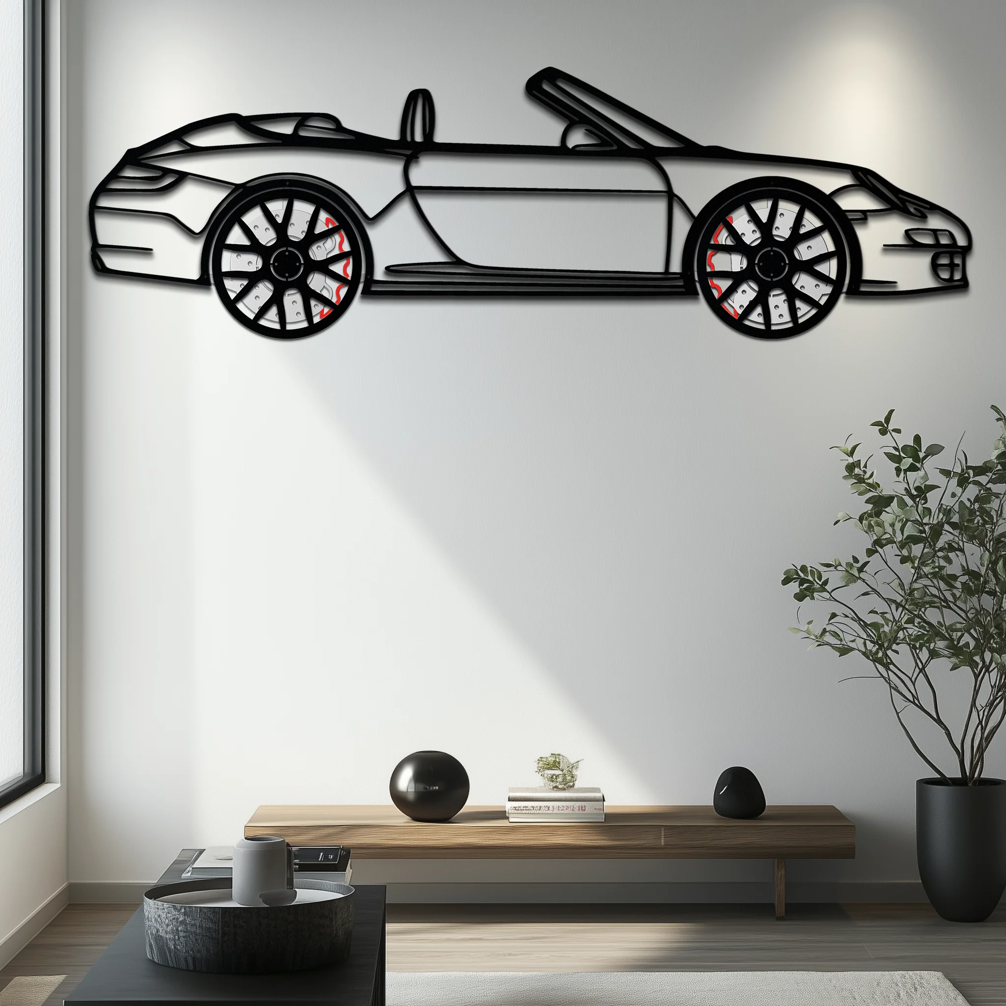 Porsche-Inspired Cabrio Silhouette Metal Wall Art – Rotating Wheel Garage Decor Gift,KAFMEKA055 - Image 9