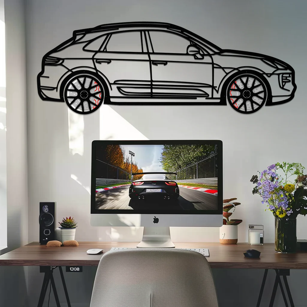 Porsche Macan GTS 95B Metal Wall Art – Luxury Performance SUV Silhouette with Rotating Wheels-KAFMEKA065 - Image 9