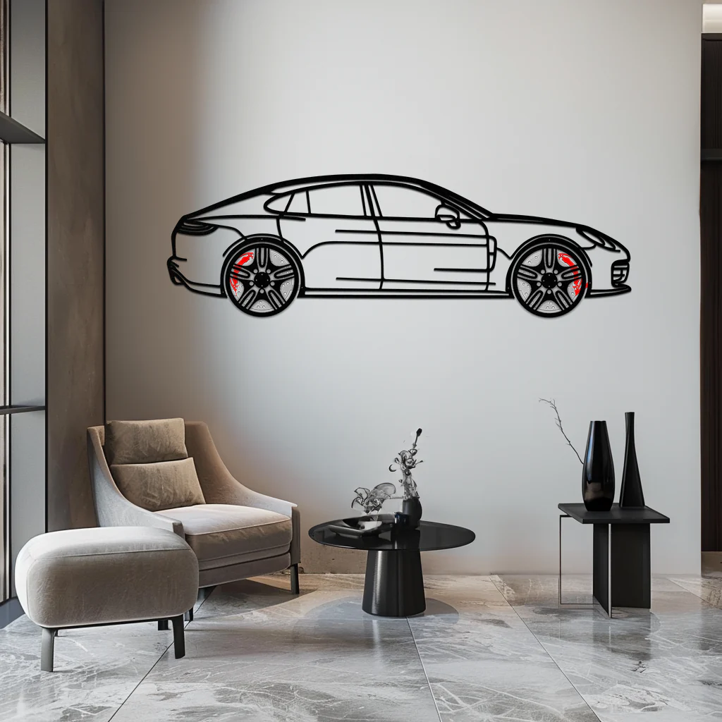 Porsche Panamera GTS 2023 Metal Wall Art – Luxury Sport Sedan Silhouette with Rotating Wheels-KAFMEKA066 - Image 4