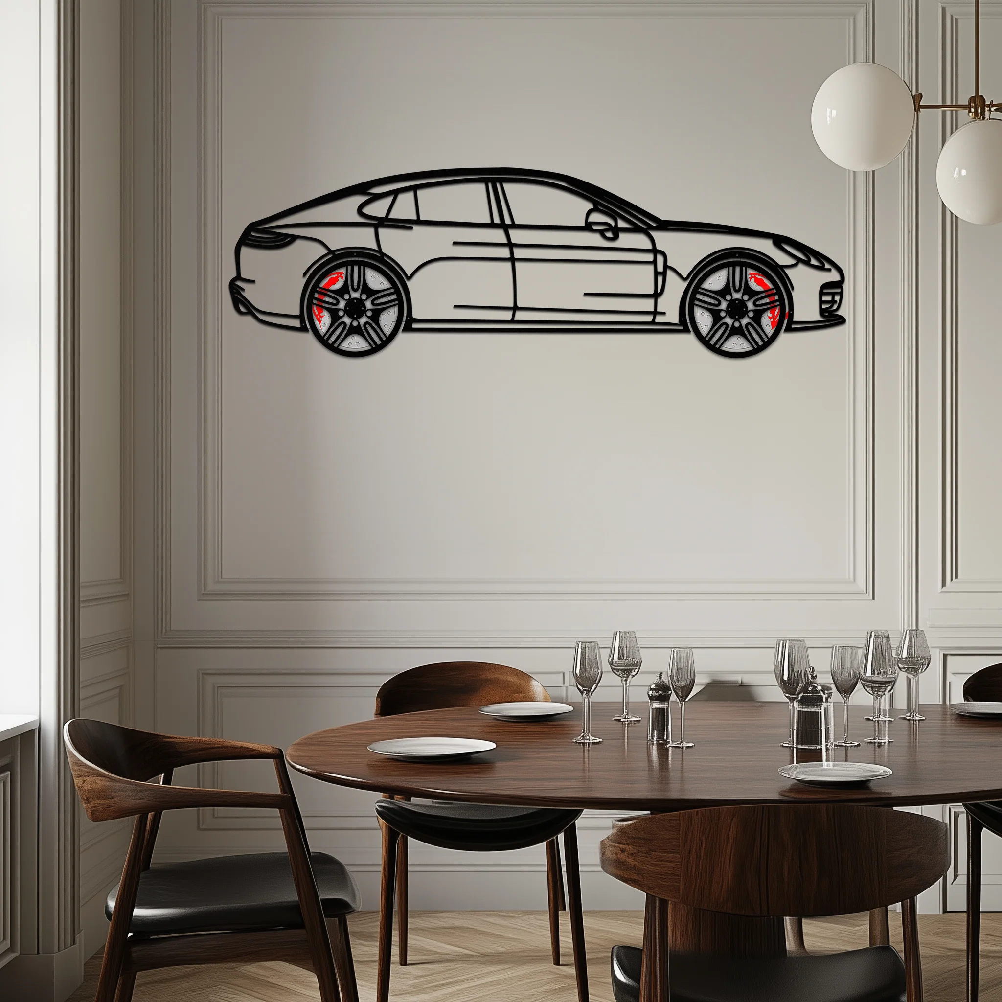 Porsche Panamera GTS 2023 Metal Wall Art – Luxury Sport Sedan Silhouette with Rotating Wheels-KAFMEKA066 - Image 5