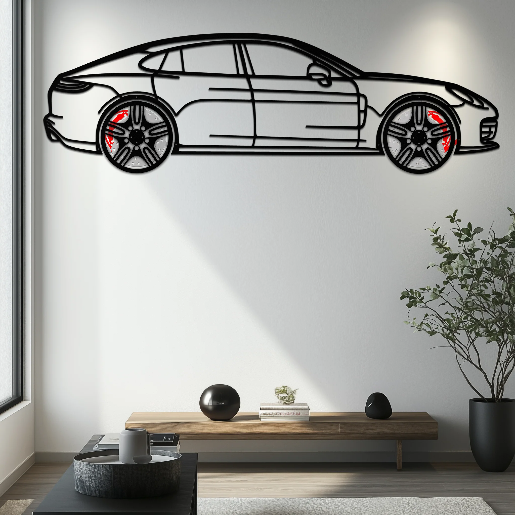 Porsche Panamera GTS 2023 Metal Wall Art – Luxury Sport Sedan Silhouette with Rotating Wheels-KAFMEKA066 - Image 8