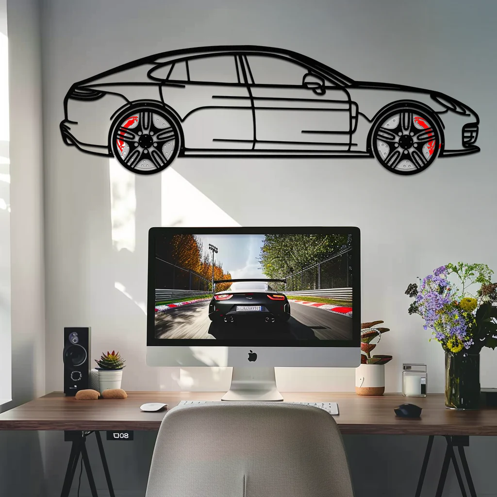 Porsche Panamera GTS 2023 Metal Wall Art – Luxury Sport Sedan Silhouette with Rotating Wheels-KAFMEKA066 - Image 9