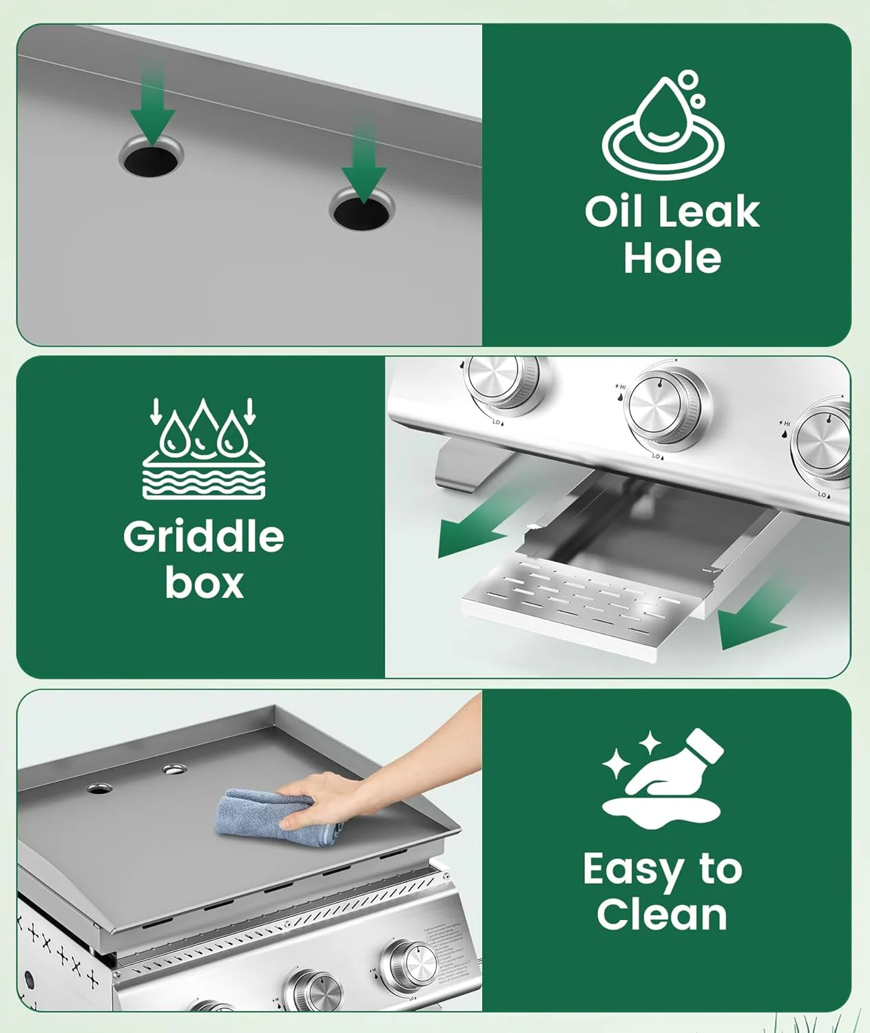 Portable 20-Inch 3-Burner Table Top Gas Grill Griddle - Image 5