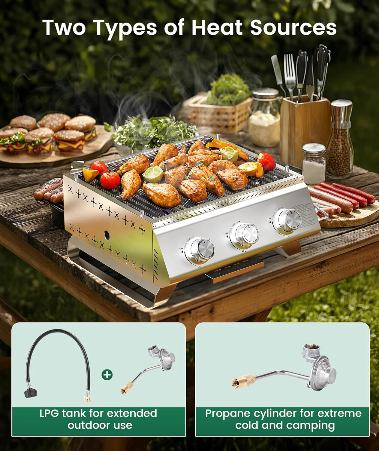 Portable 20-Inch 3-Burner Table Top Gas Grill Griddle - Image 6