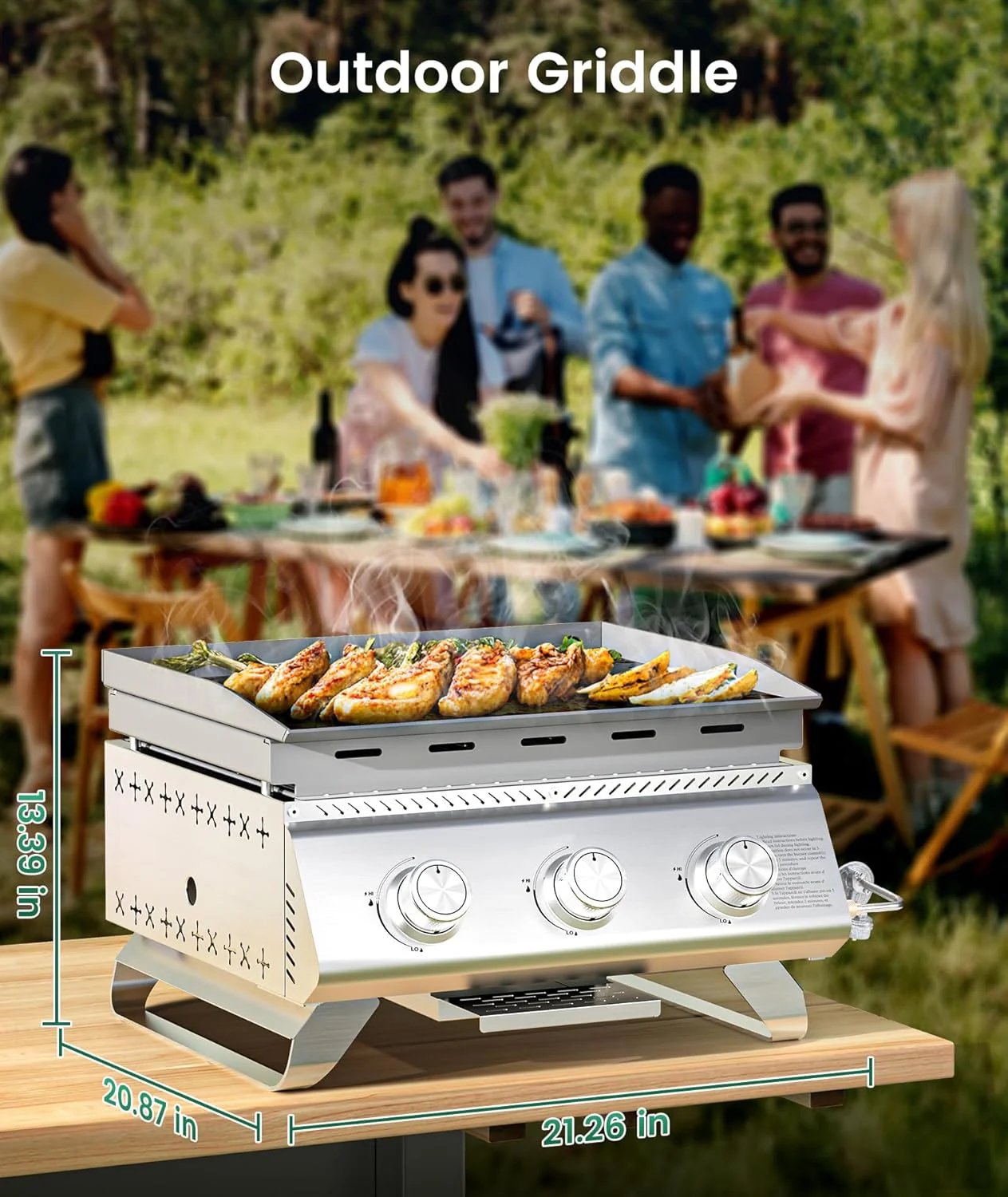 Portable 20-Inch 3-Burner Table Top Gas Grill Griddle - Image 7