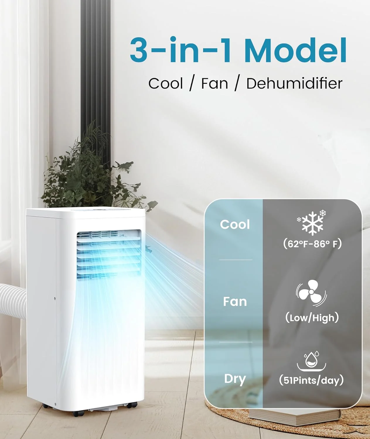 portable Air Conditioner, 10000 BTU Air Conditioner with Cooling, Fan, Dehumidifier, Sleep Mode, ≤55 db, Cooling up to 450 Sq. Ft. with 24H Timer - Image 3