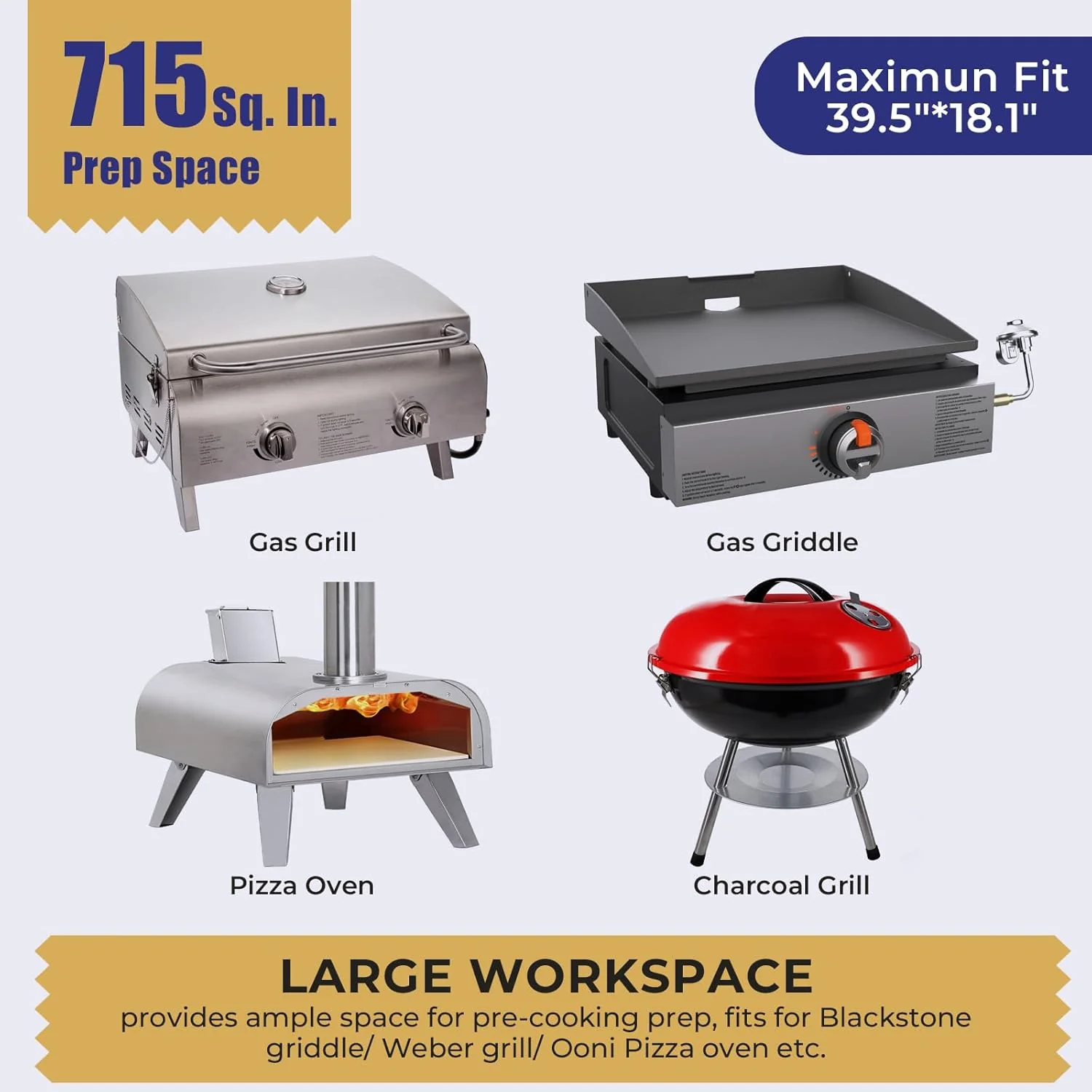 Portable Folding Grill Prep Table with Wheels, Stainless Steel BBQ Grill Stand for Camping, Tailgating and Outdoor Cooking T0130SA - Image 4