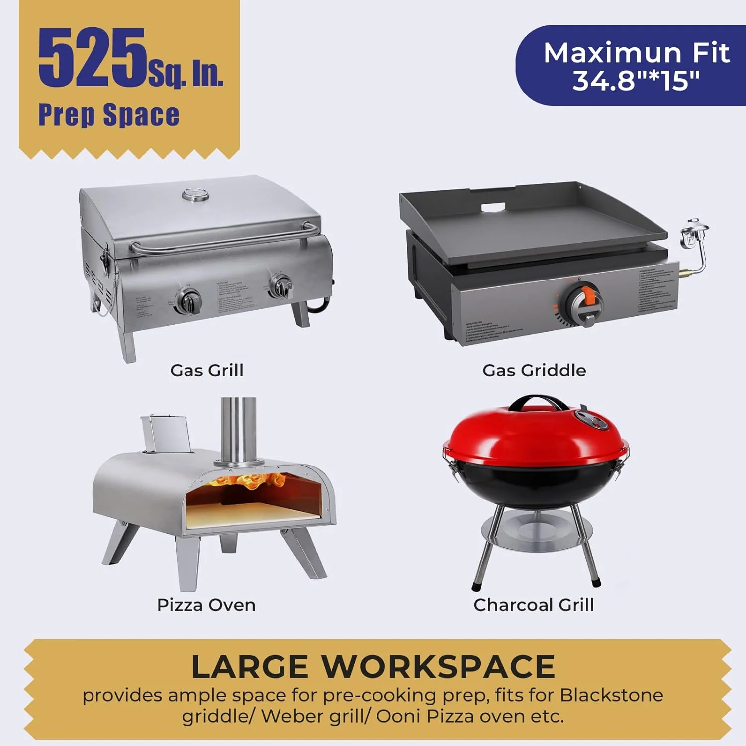 Portable Grill Prep Table with Adjustable and Folding Legs, 304 Stainless Steel BBQ Grill Stand for Tabletop Griddle and Pizza Oven T0124SA - Image 4
