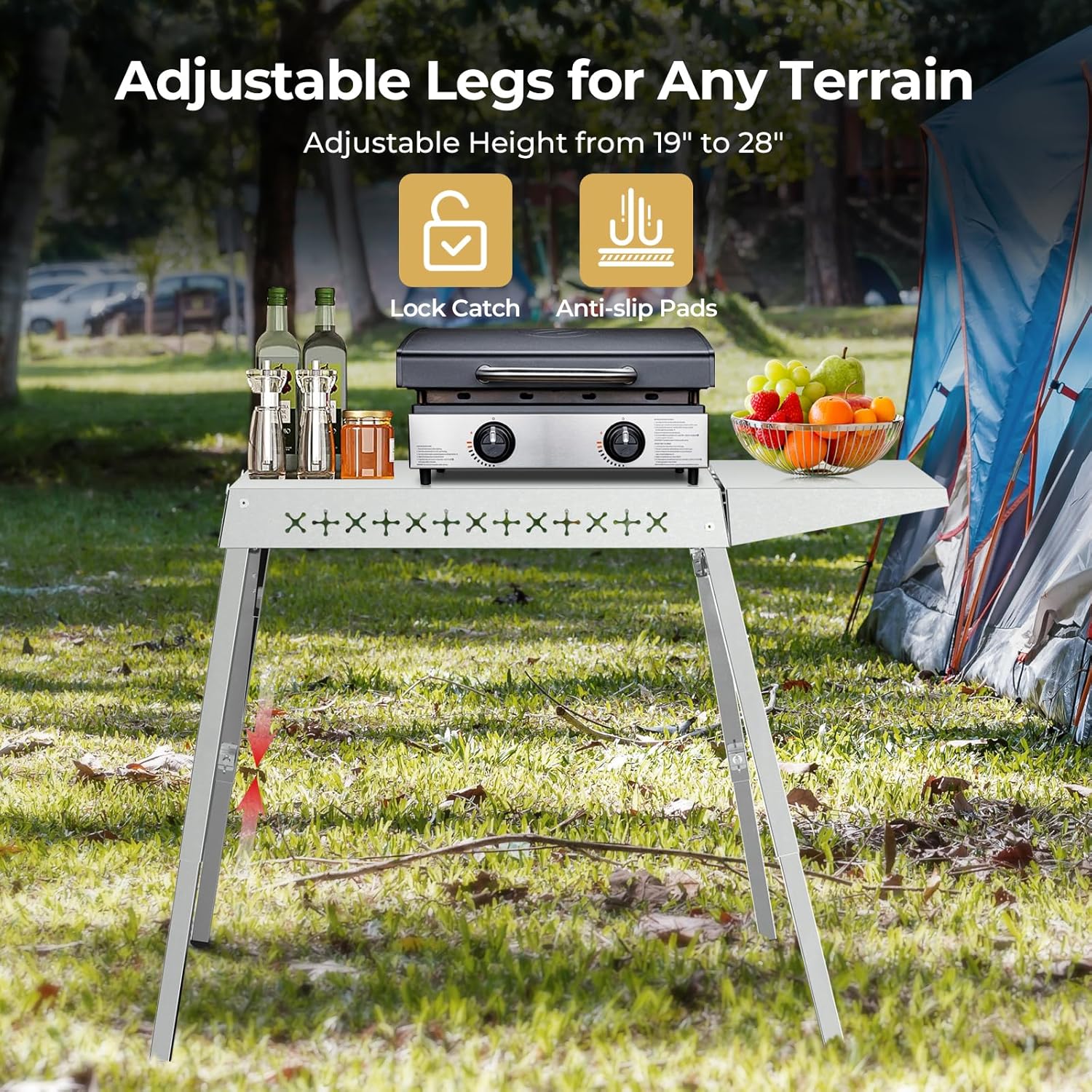 Portable Grill Prep Table with Adjustable and Folding Legs, 304 Stainless Steel BBQ Grill Stand for Tabletop Griddle and Pizza Oven T0124SA - Image 5