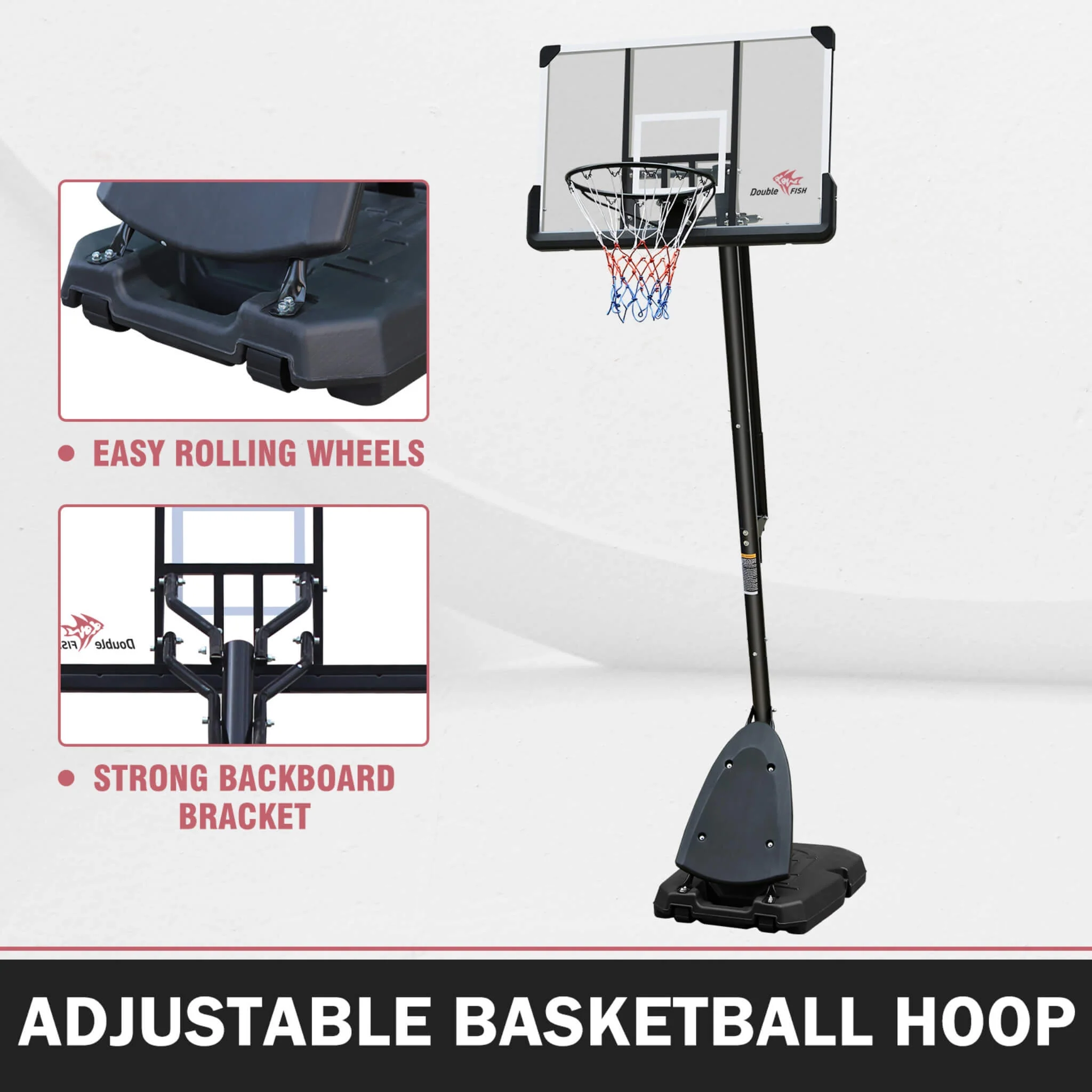 Portable Outdoor All-Weather Height Adjustable Basketball Hoop With 44-Inch Backboard And Wheels, 10FT (SAK58741) - Image 3
