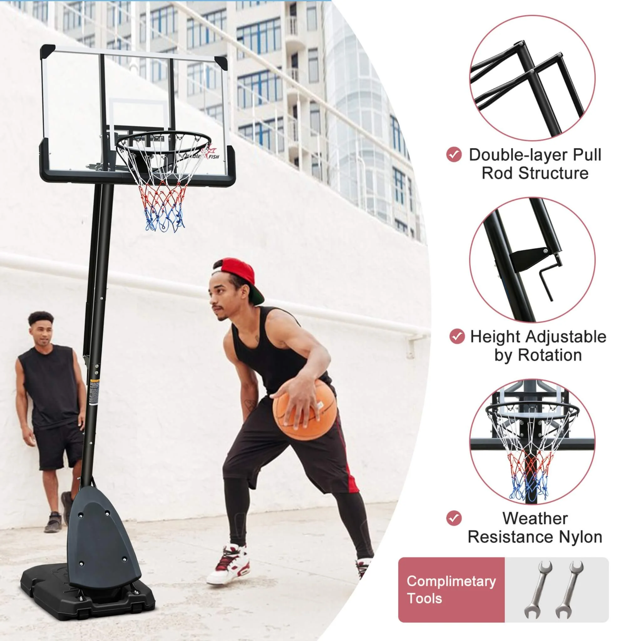 Portable Outdoor All-Weather Height Adjustable Basketball Hoop With 44-Inch Backboard And Wheels, 10FT (SAK58741) - Image 4