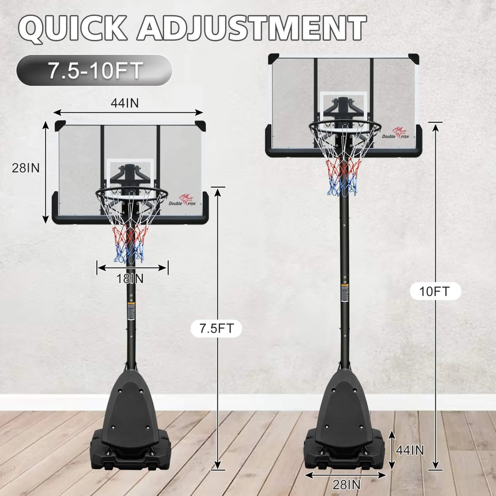 Portable Outdoor All-Weather Height Adjustable Basketball Hoop With 44-Inch Backboard And Wheels, 10FT (SAK58741) - Image 5