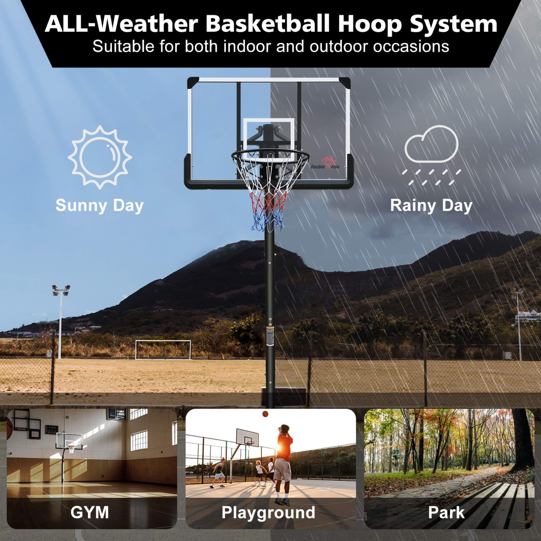 Portable Outdoor All-Weather Height Adjustable Basketball Hoop With 44-Inch Backboard And Wheels, 10FT (SAK58741) - Image 7