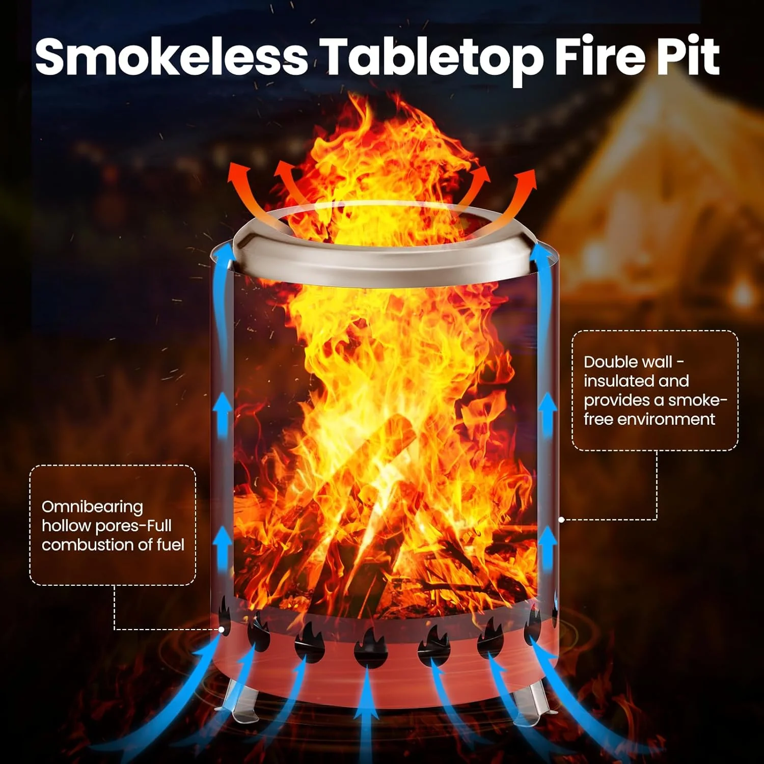 Portable Outdoor Fire Pit with Stand, Low Smoke Burning Tabletop Fire Pit Fuel - Image 10