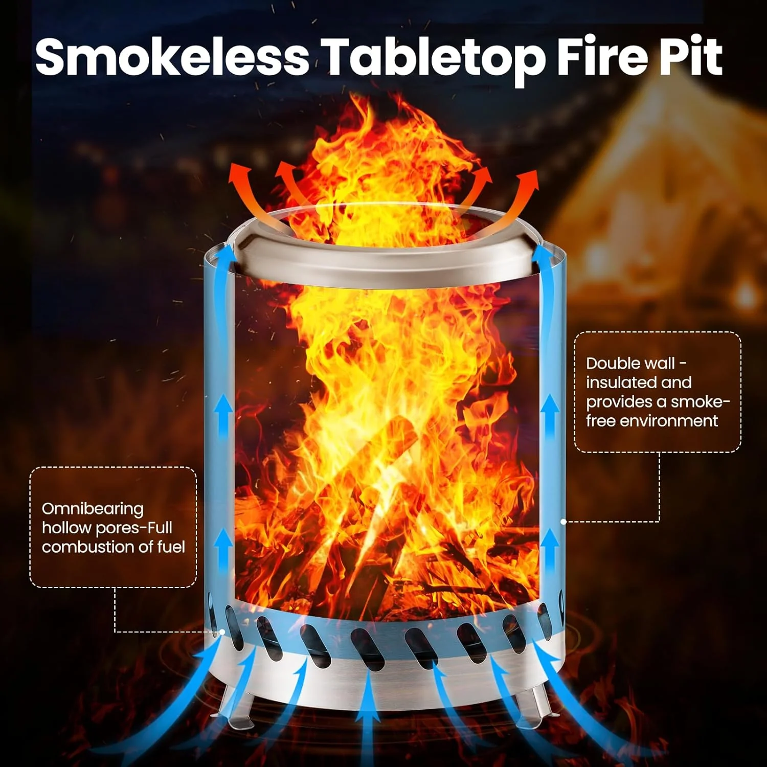 Portable Outdoor Fire Pit with Stand, Low Smoke Burning Tabletop Fire Pit Fuel - Image 3