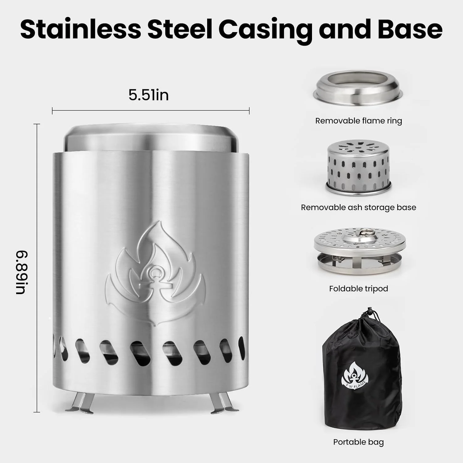 Portable Outdoor Fire Pit with Stand, Low Smoke Burning Tabletop Fire Pit Fuel - Image 7