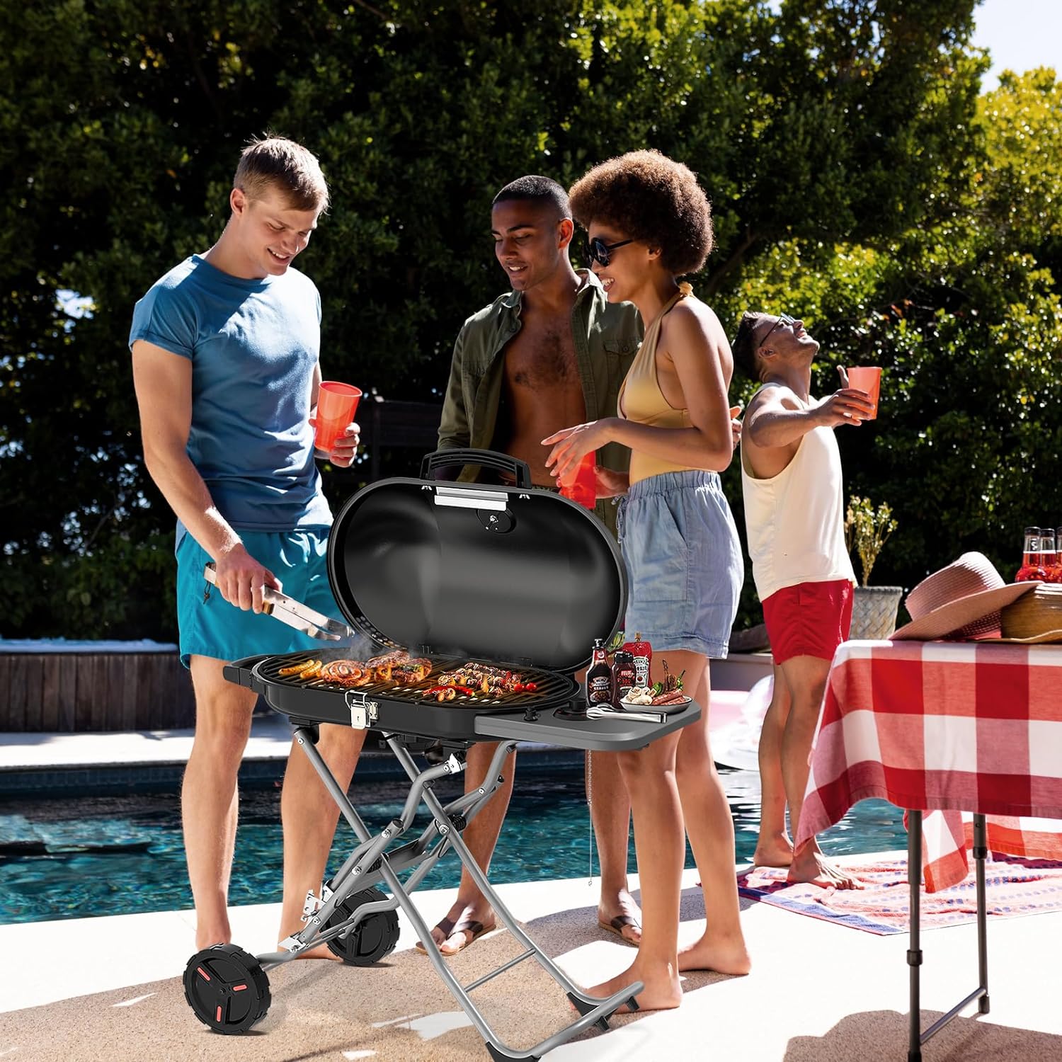 Portable  Propane Gas Grill, 15000BTUS, 348 SQ Inch  Cooking Areas, for Outdoor Camping/Tailgating/Picnic, Black - Image 10
