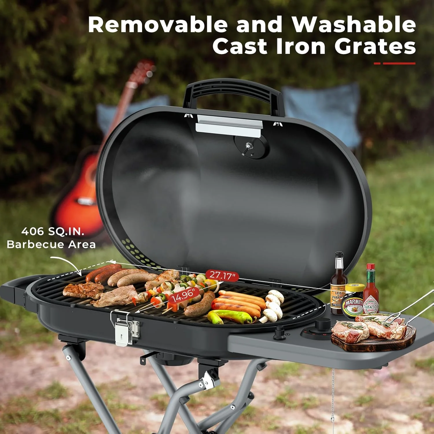 Portable  Propane Gas Grill, 15000BTUS, 348 SQ Inch  Cooking Areas, for Outdoor Camping/Tailgating/Picnic, Black - Image 12