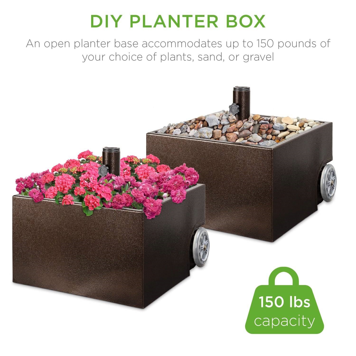 Portable Wheeled Powder Coated Steel Umbrella Base Stand / Planter Box - Image 2